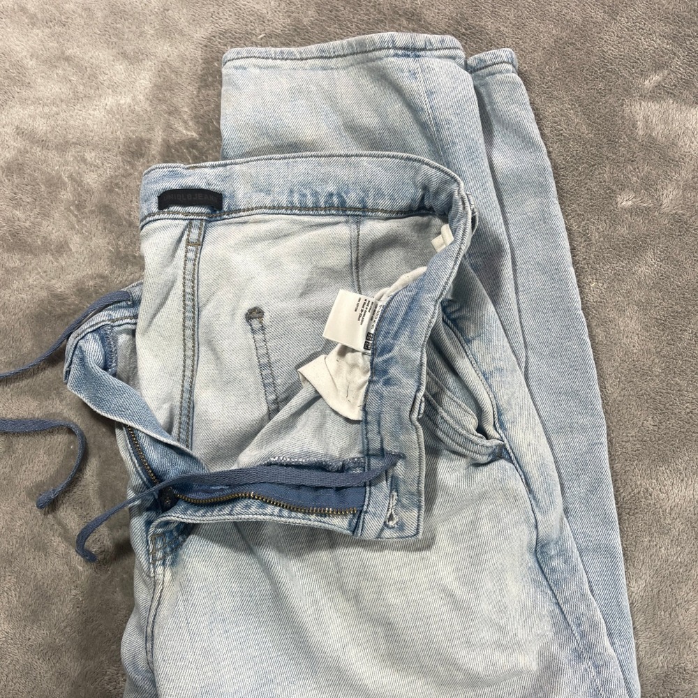Uniqlo Jeans Women 34 Light Blue Drawstring Relaxed Tapered Denim Pants